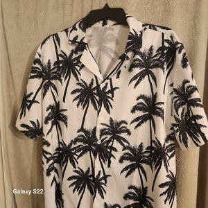 TROPICAL MENS SHIRT BLACK/WHITE  PALMS